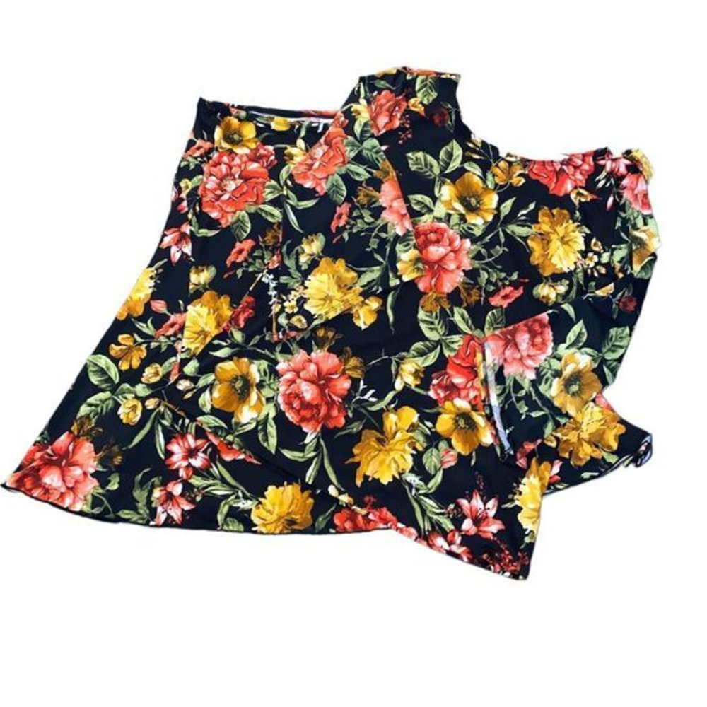 Passports boho black floral shirt and skirt set